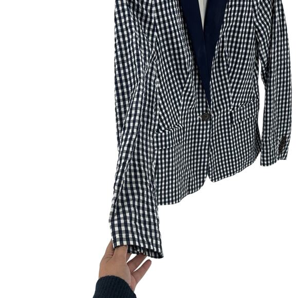 J.Crew Gingham blue white Blazer nautical preppy casual vacation office size 2 - Picture 3 of 11